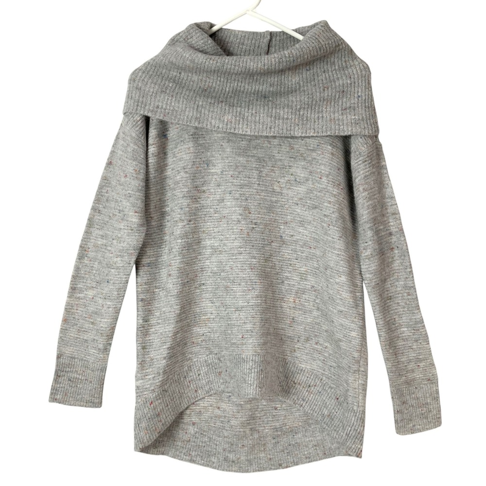 LOFT Gray Multi Speckled Sweater S Pullover Cowl Neck Long Sleeve High-Low Hem
